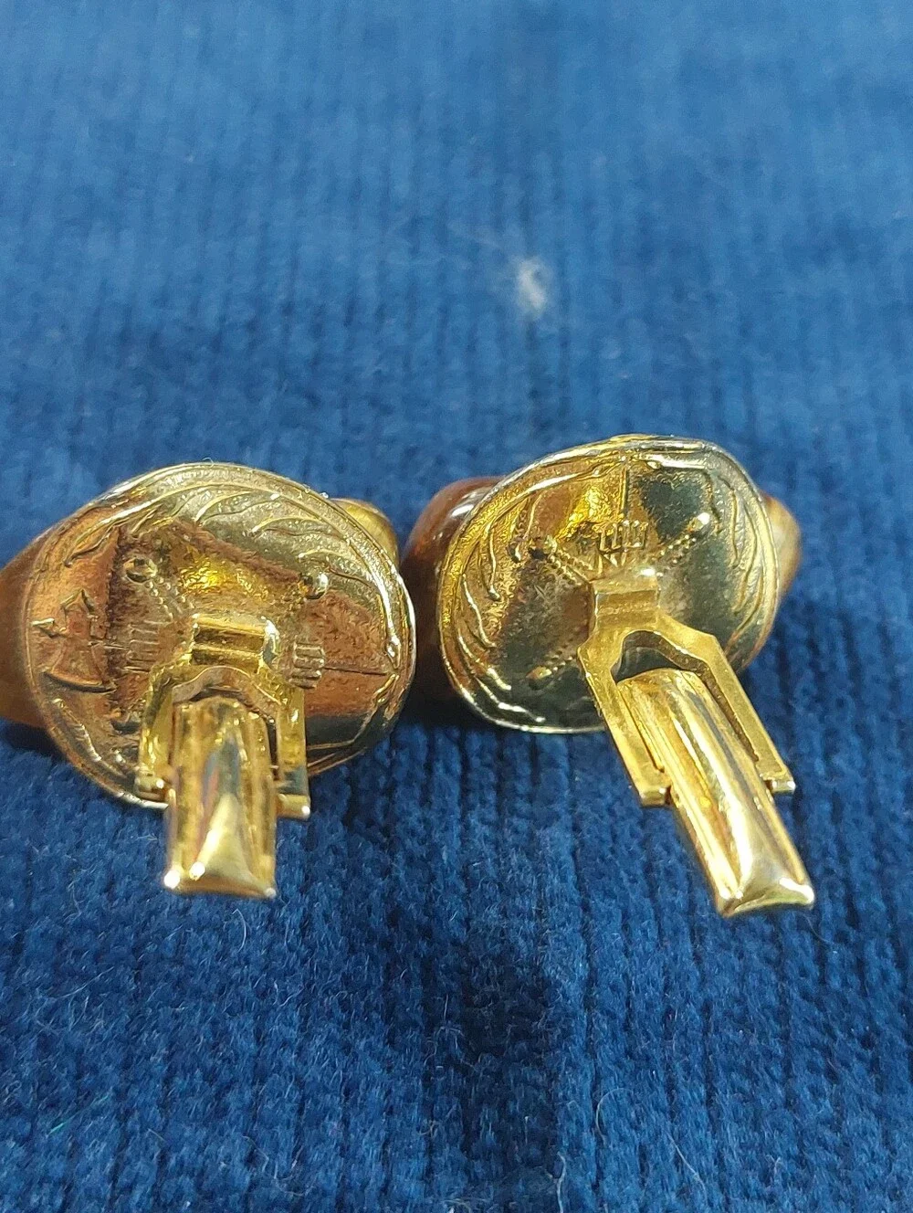Vintage Estate Toggle Back Cufflinks, Tiger's Eye & Ocean Jasper, Two Pairs